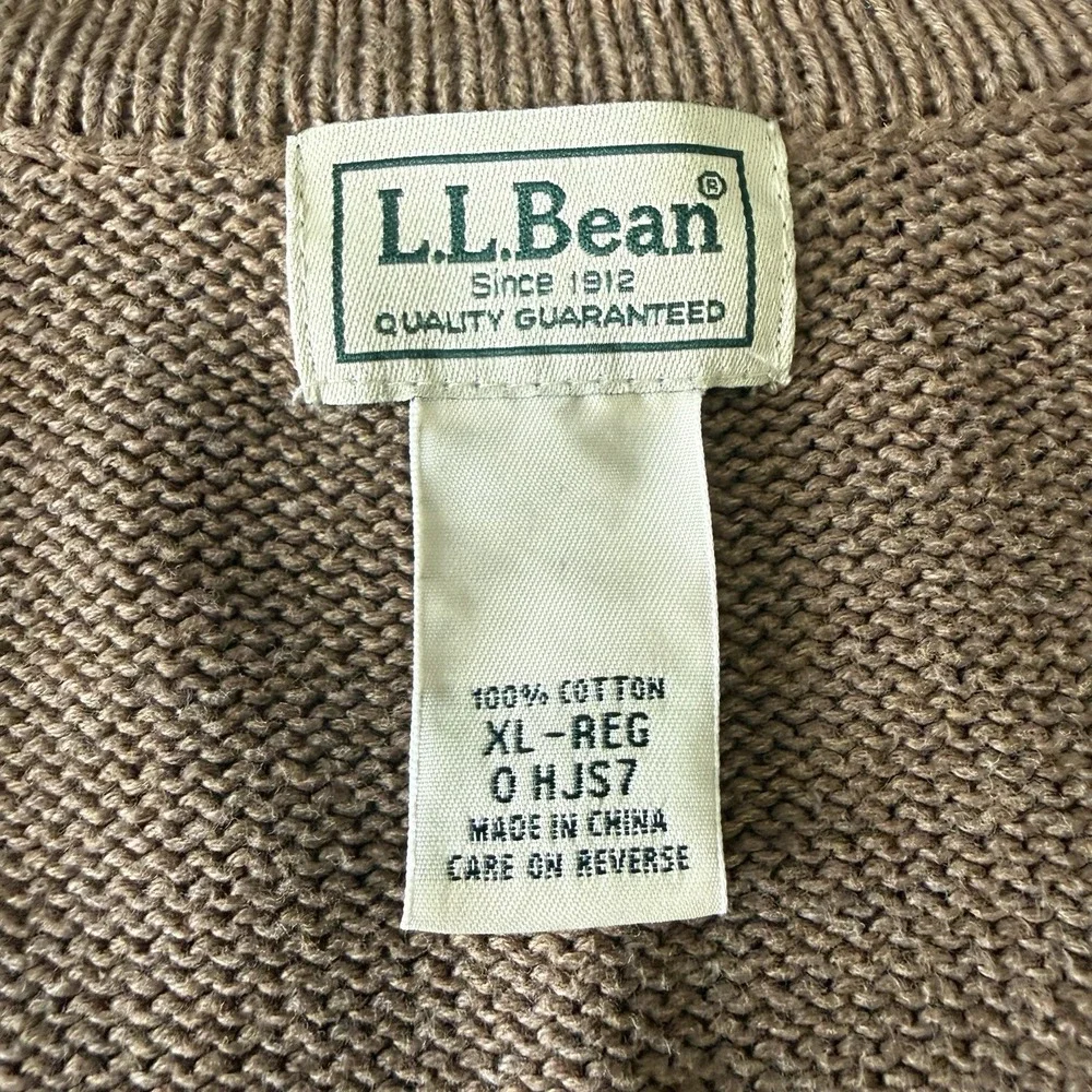 Vintage L.L. Bean Men's‎ XL Regular Grandpa Cardigan Sweater Tan 100% Cotton F/W